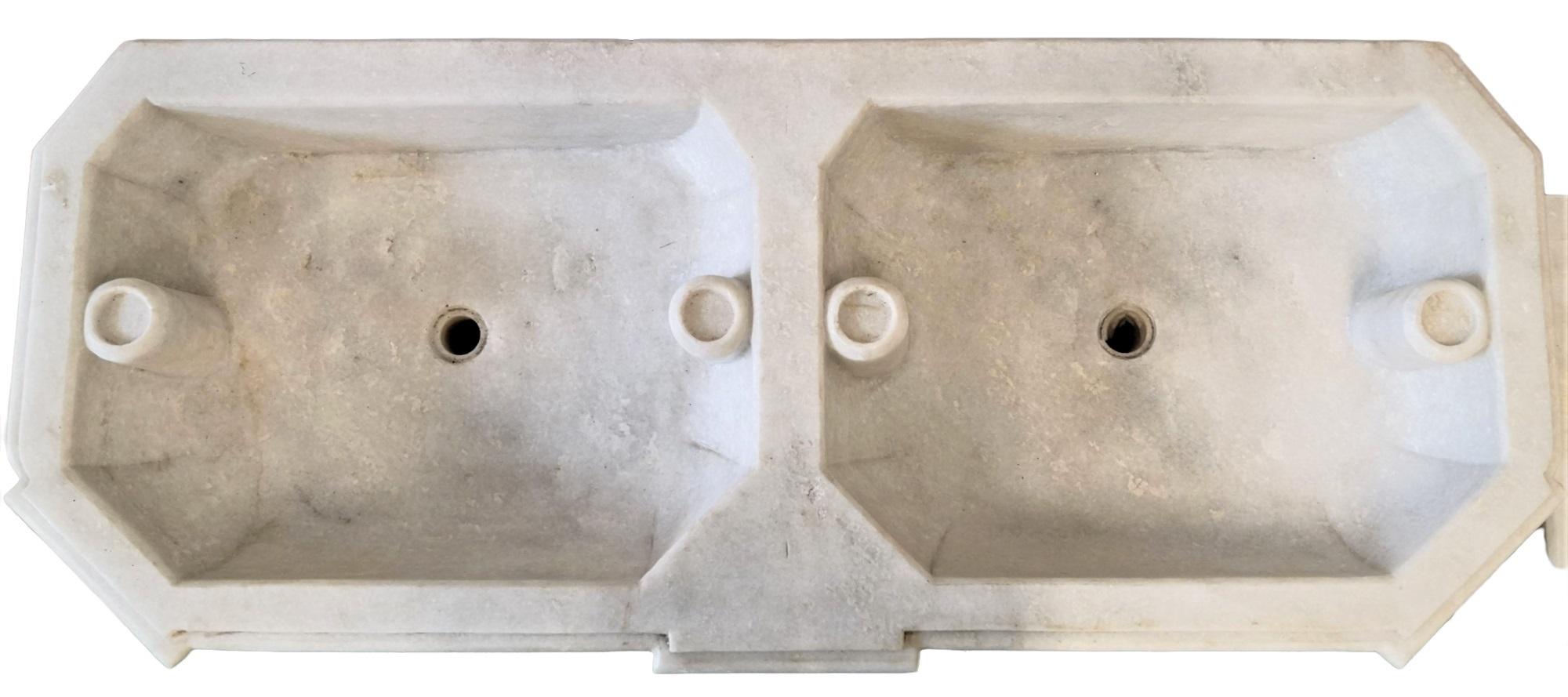 Classical Greek Carrara Marble Double Kitchen Sink Basin For Sale