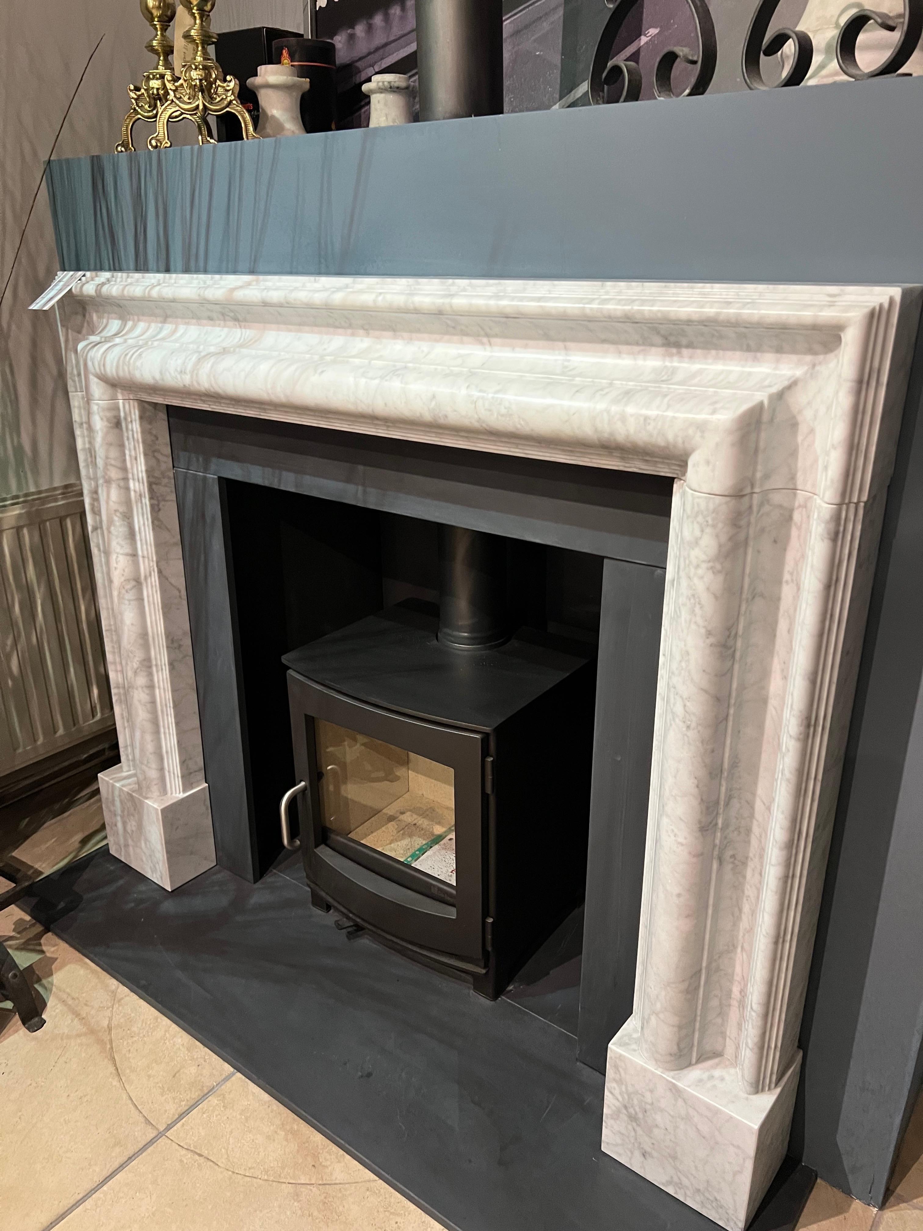 English 21st Century Carrara Marble Fireplace Surround For Sale