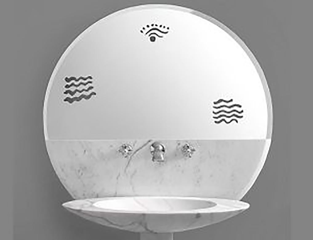 Lavabo de mármol con espejo diseñado por Arch. Matteo Thun

Tamaño: Cm diámetro 94x 43 x altura 180
Materiales: Bianco Carrara.