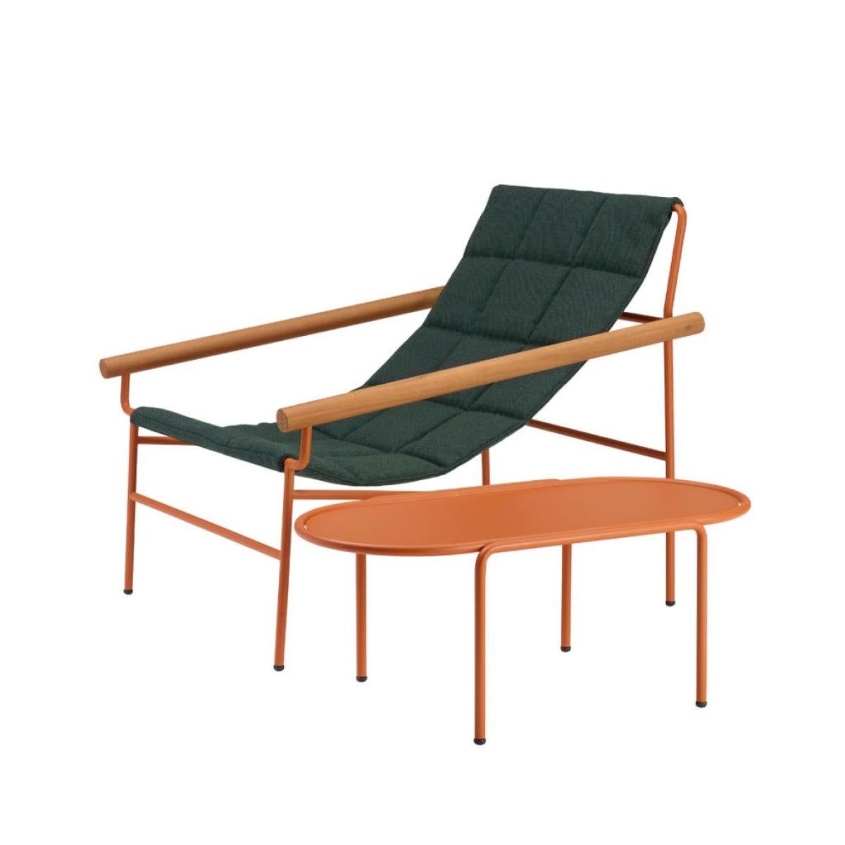 Modern 21st Century Carrés Dark Green Fabric Armchair, Indoor, Outdoor, Metal For Sale