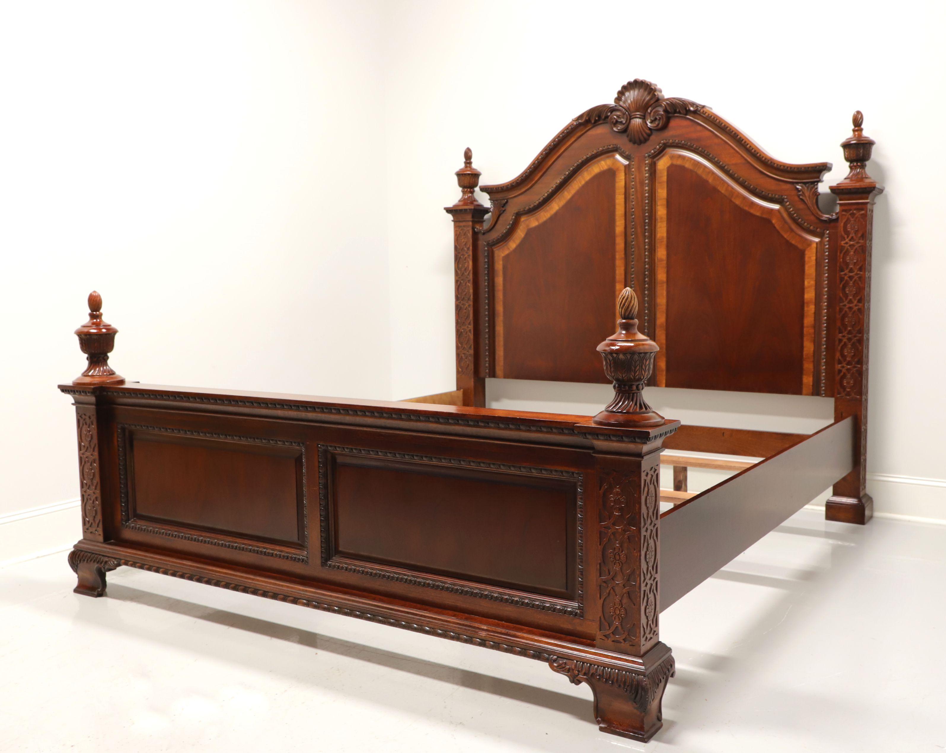 21st Century Carved Mahogany Traditional King Panel Bed 4