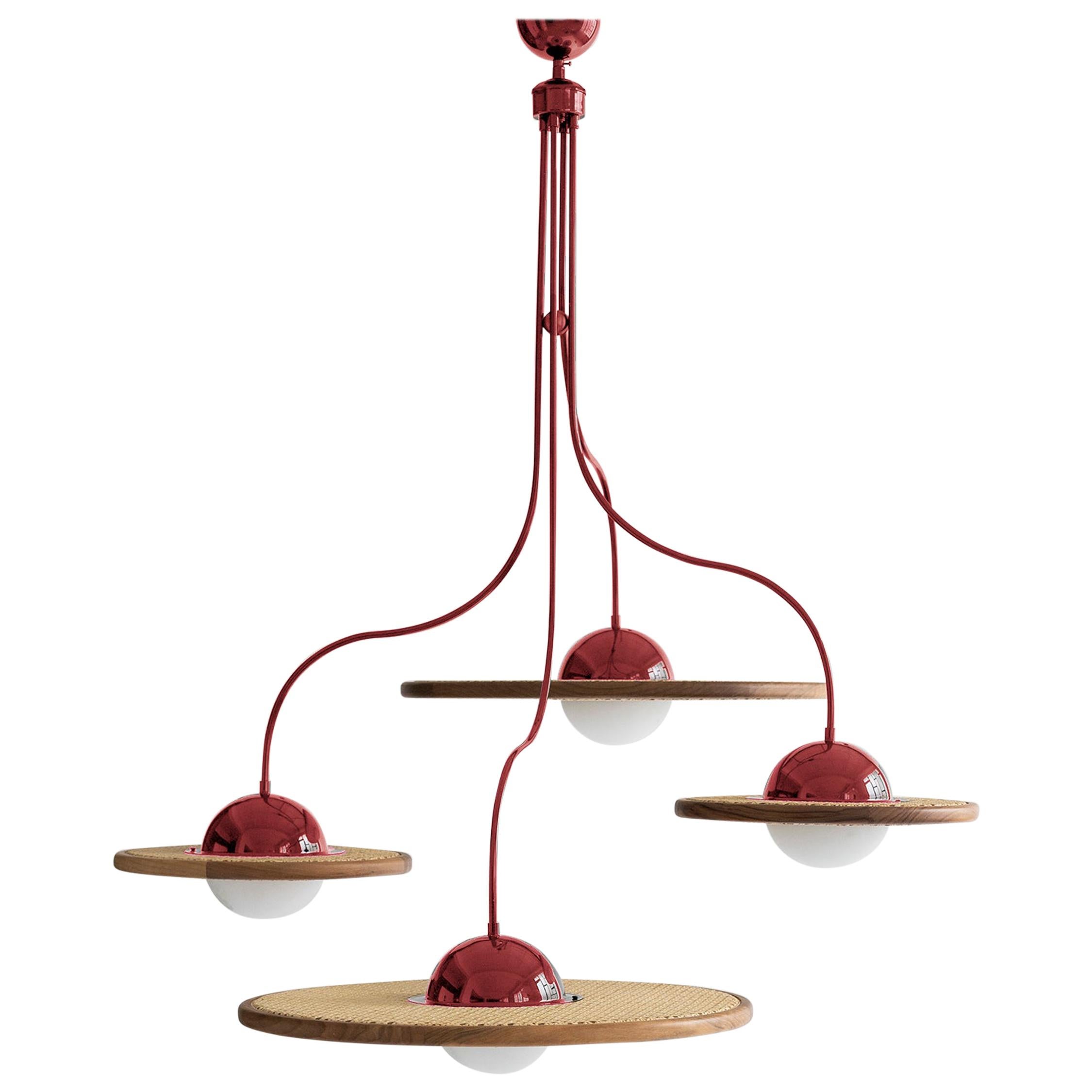 21st Century Cassini Glass Chandelier with Cane, Red