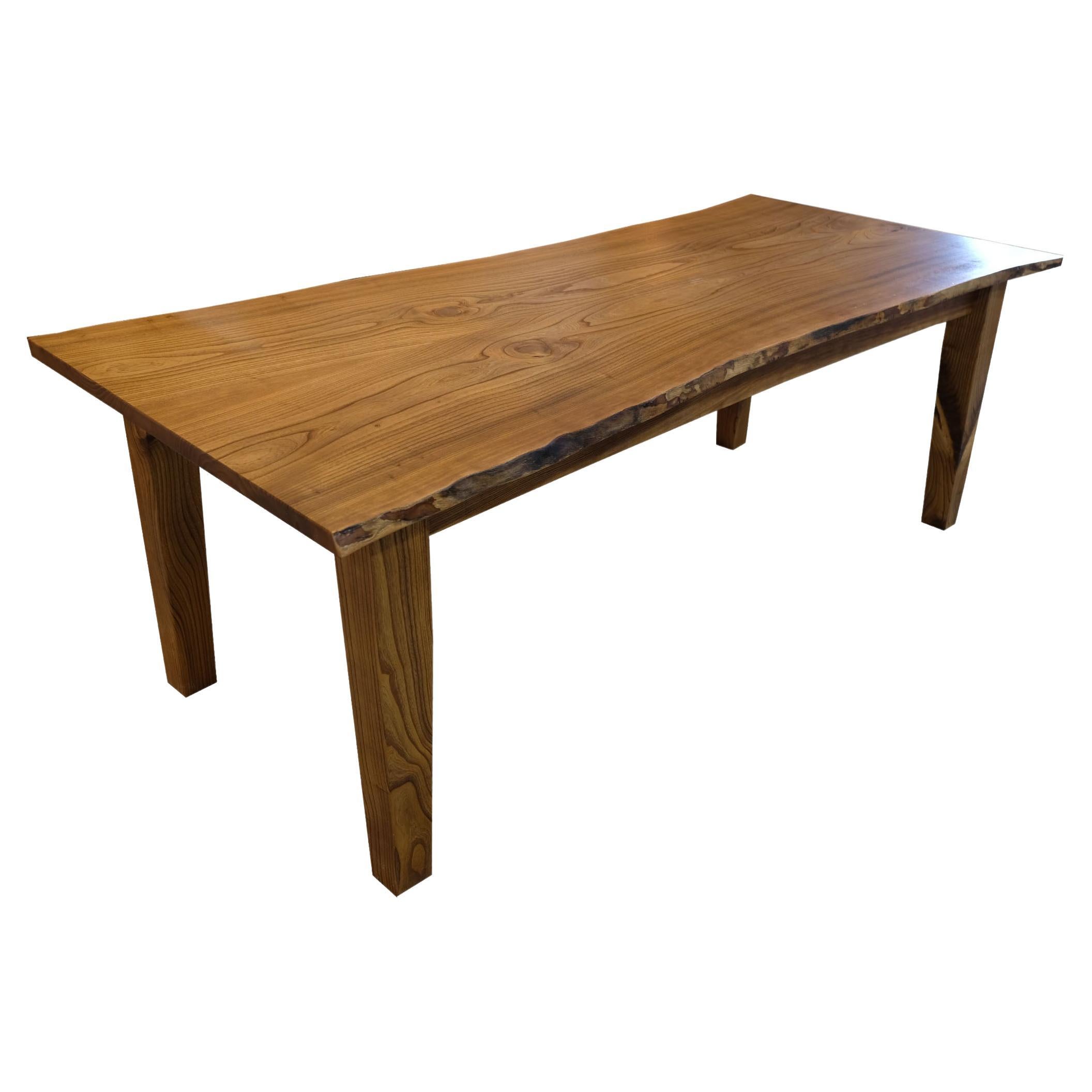 21st Century Catalpa Young Growth Wire Brushed Textured Grain Dining Table For Sale