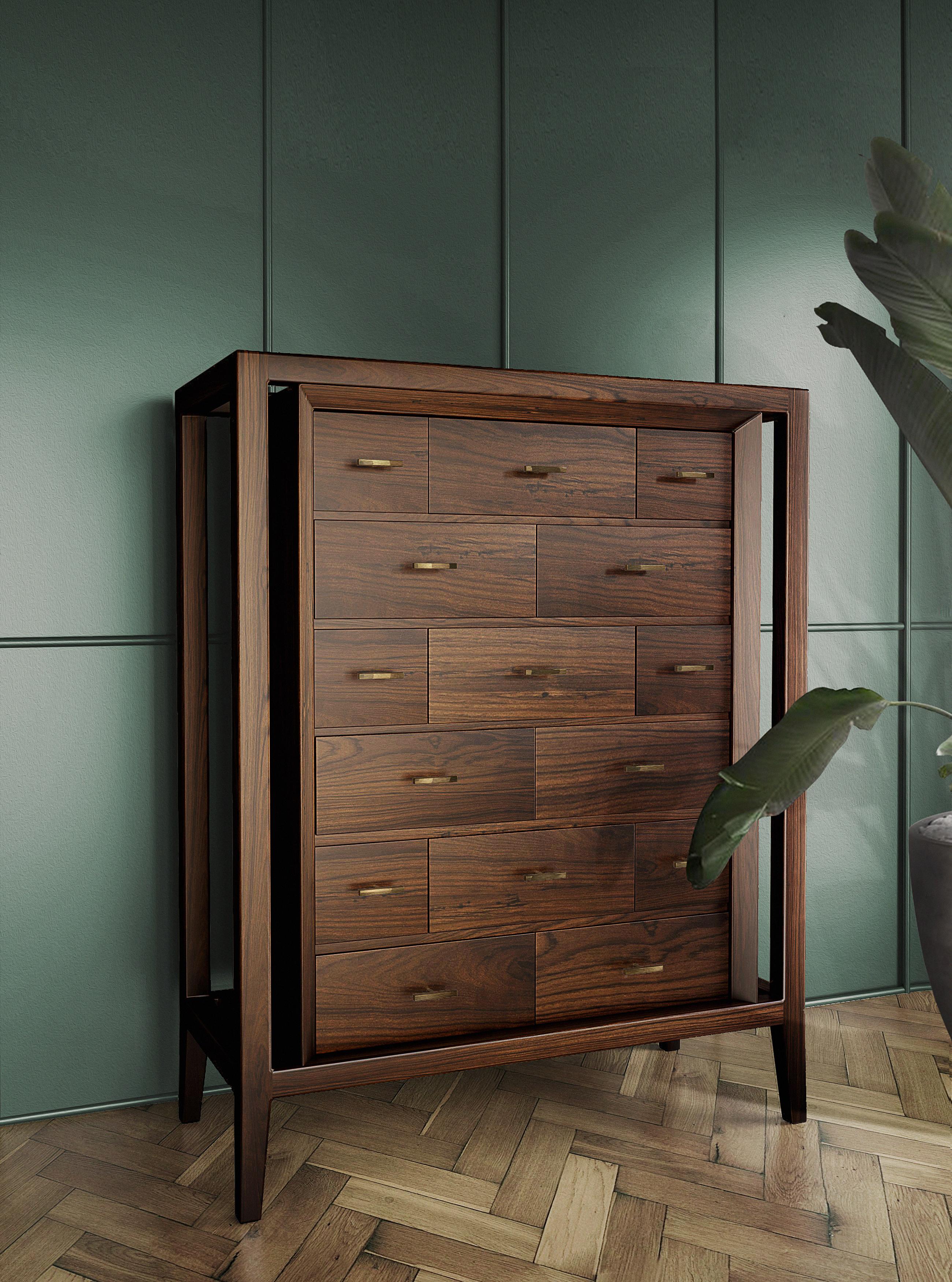 Portuguese 21st Century Caxton Chest of Drawers Walnut Wood For Sale