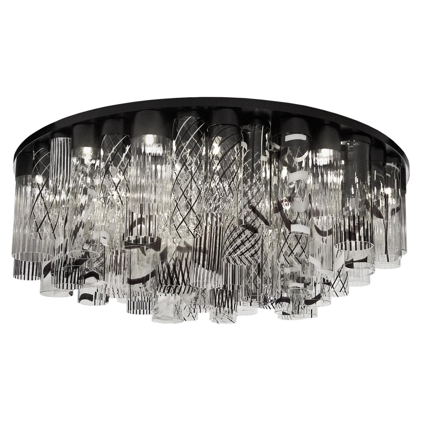 21st Century Ceiling Lamp 38 Lights Black, White, Clear Murano Glass, Multiforme For Sale