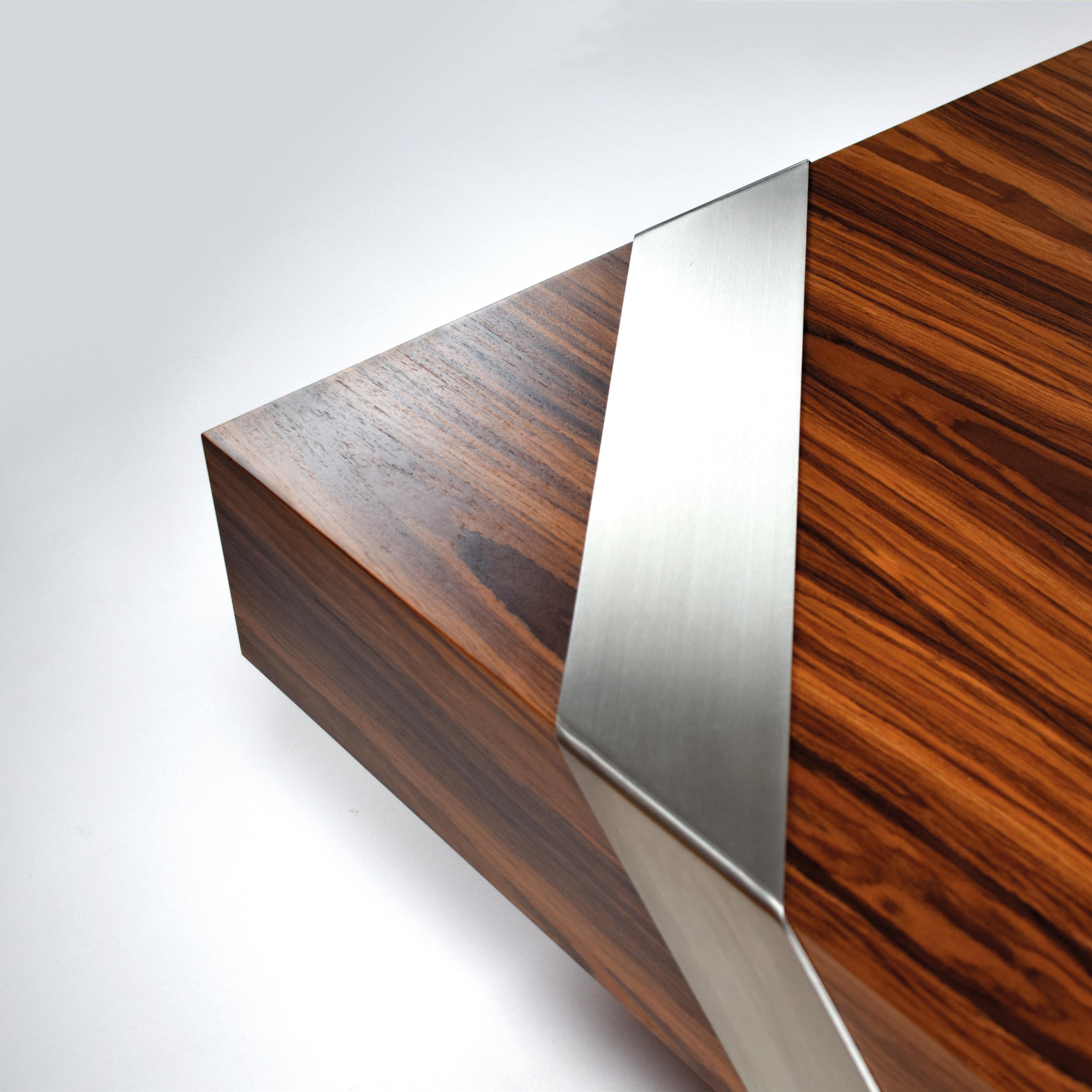 Hand-Crafted Modern Minimalist Square Center Coffee Table Ironwood Brushed Stainless Steel