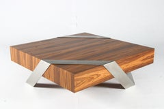 21st Century Modern Square Center Coffee Table Ironwood Brushed Stainless Steel