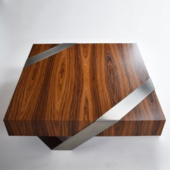 21st Century Modern Center Coffee Table Wood and Stainless Steel Showroom Sample
