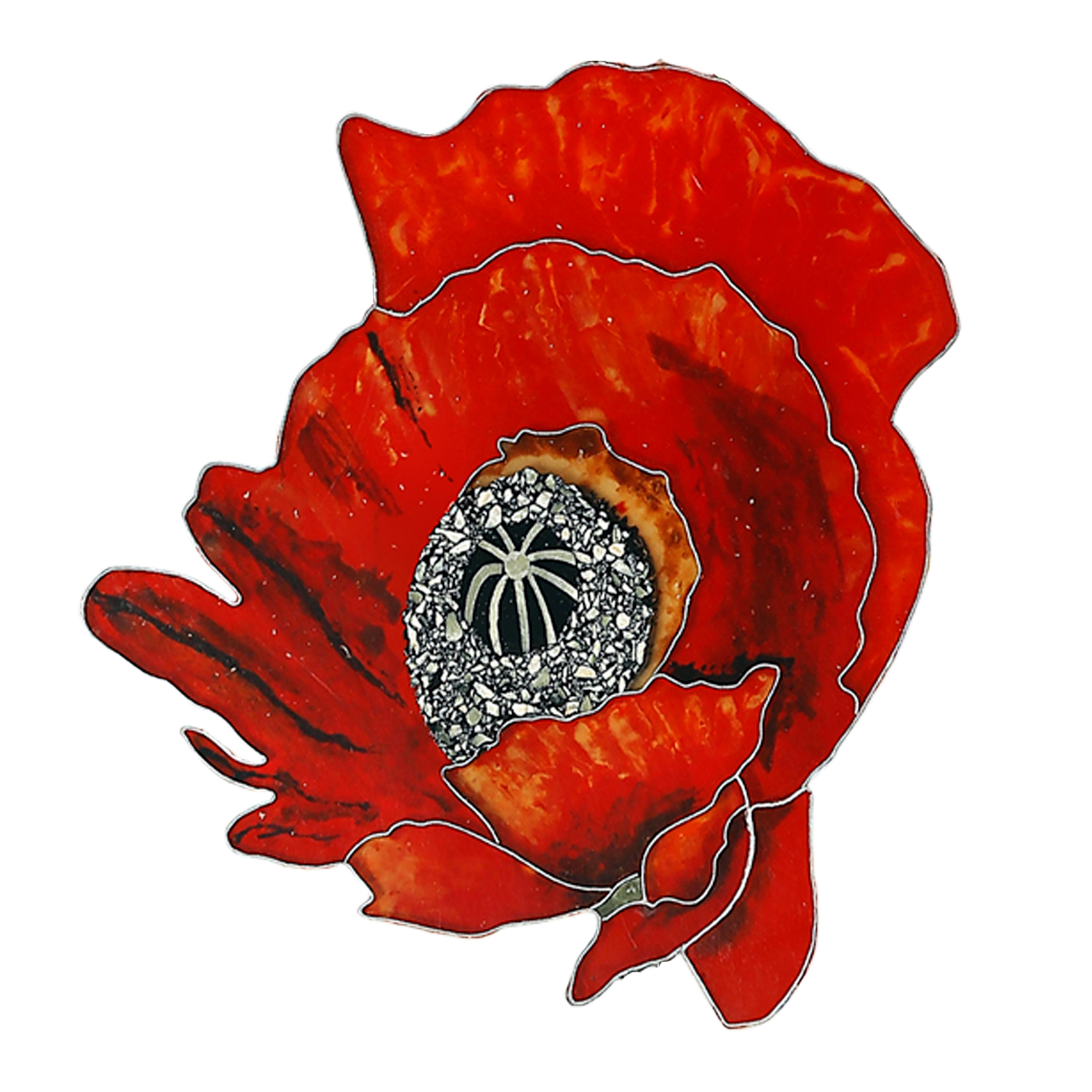 Die Reidi Collection ist nach dem persischen Wort für die Mohnblume benannt und verbindet traditionelle Handwerkstechniken mit zeitgenössischem Design und innovativen Anwendungen. Das auf weißem Marmor eingelegte Motiv kombiniert die italienische