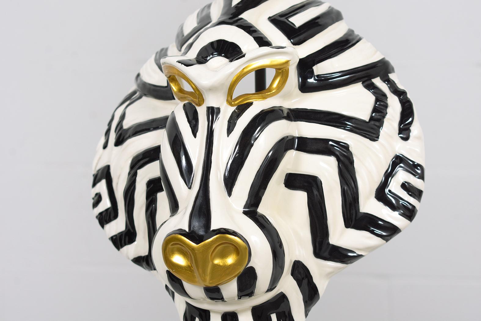 Italian 21st-Century Hand-Crafted Mandrill Mask in Ceramic with Gilded Accents For Sale