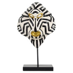 Handgefertigte Mandrill-Maske aus Keramik des 21. Jahrhunderts mit vergoldeten Akzenten