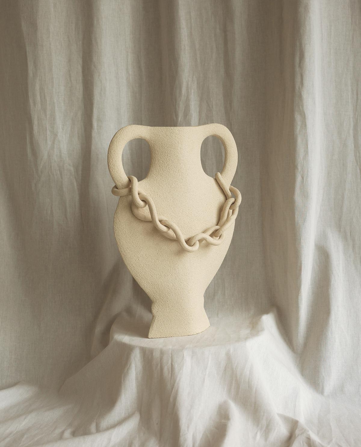 Minimalist 21st Century ‘Chain’, in White Ceramic, Hand-Crafted in France For Sale