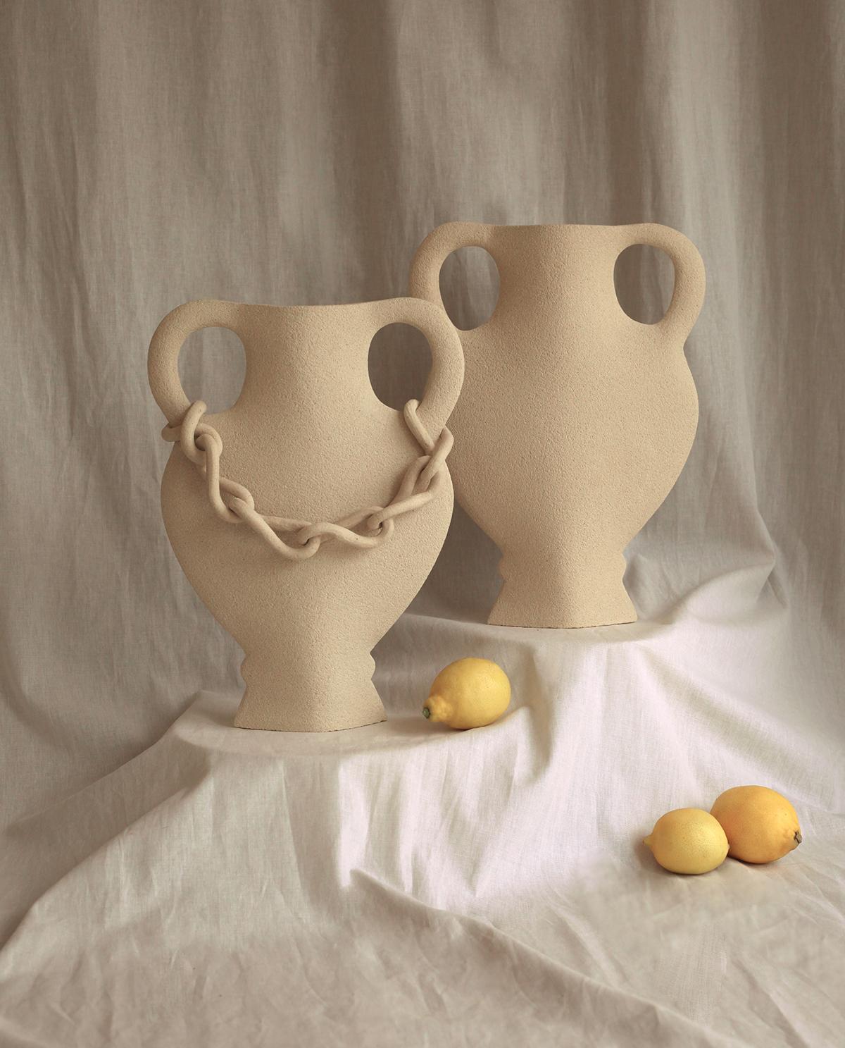 Contemporary 21st Century ‘Chain’, in White Ceramic, Hand-Crafted in France For Sale