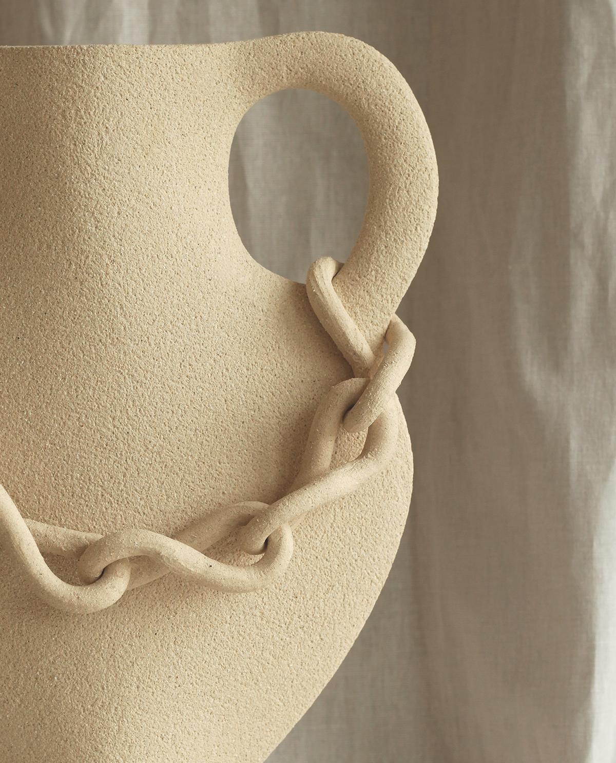 Clay 21st Century ‘Chain’, in White Ceramic, Hand-Crafted in France For Sale