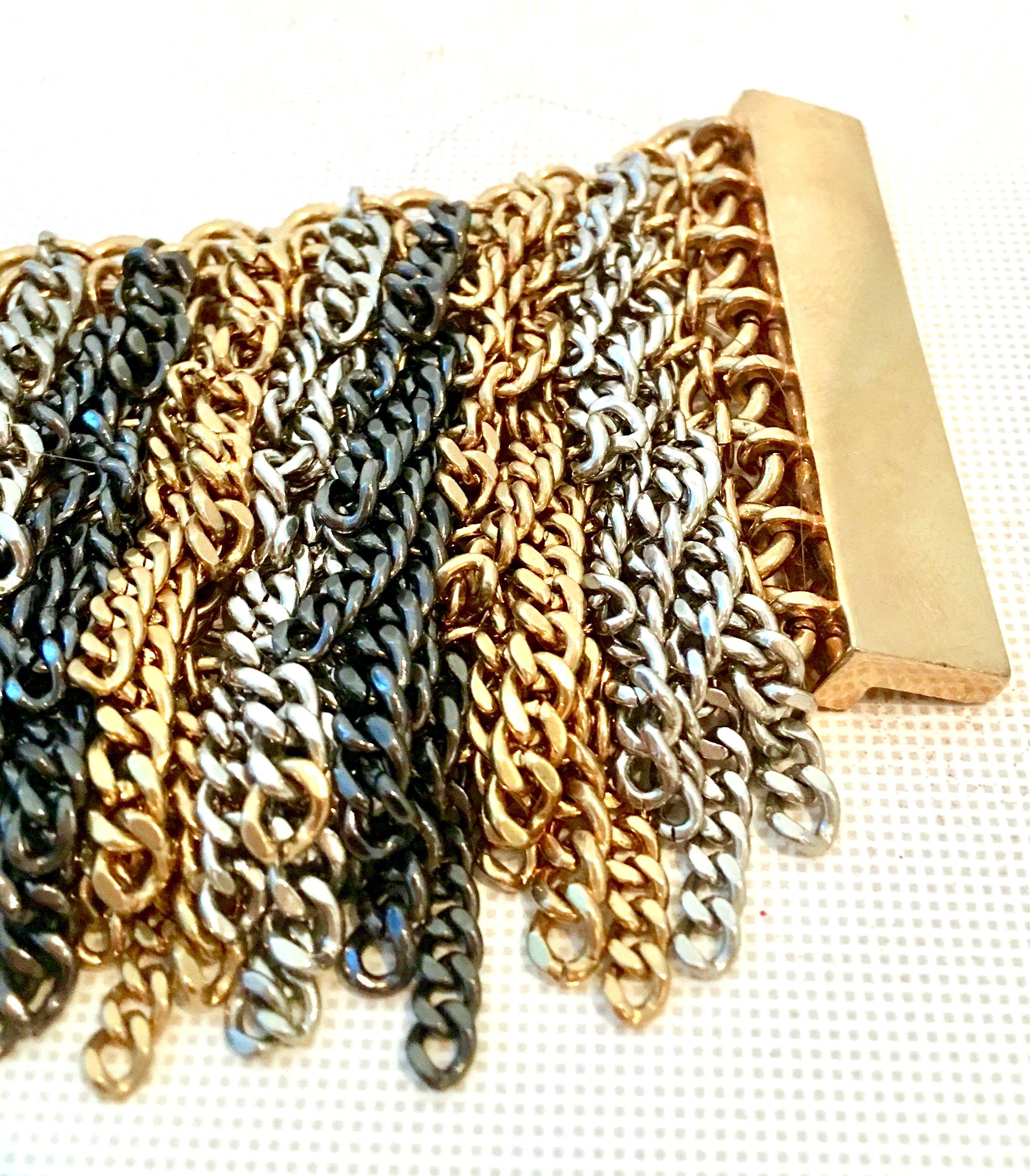 21st Century Chain Link Metal 3 Tone Fringe Bracelet In Good Condition For Sale In West Palm Beach, FL