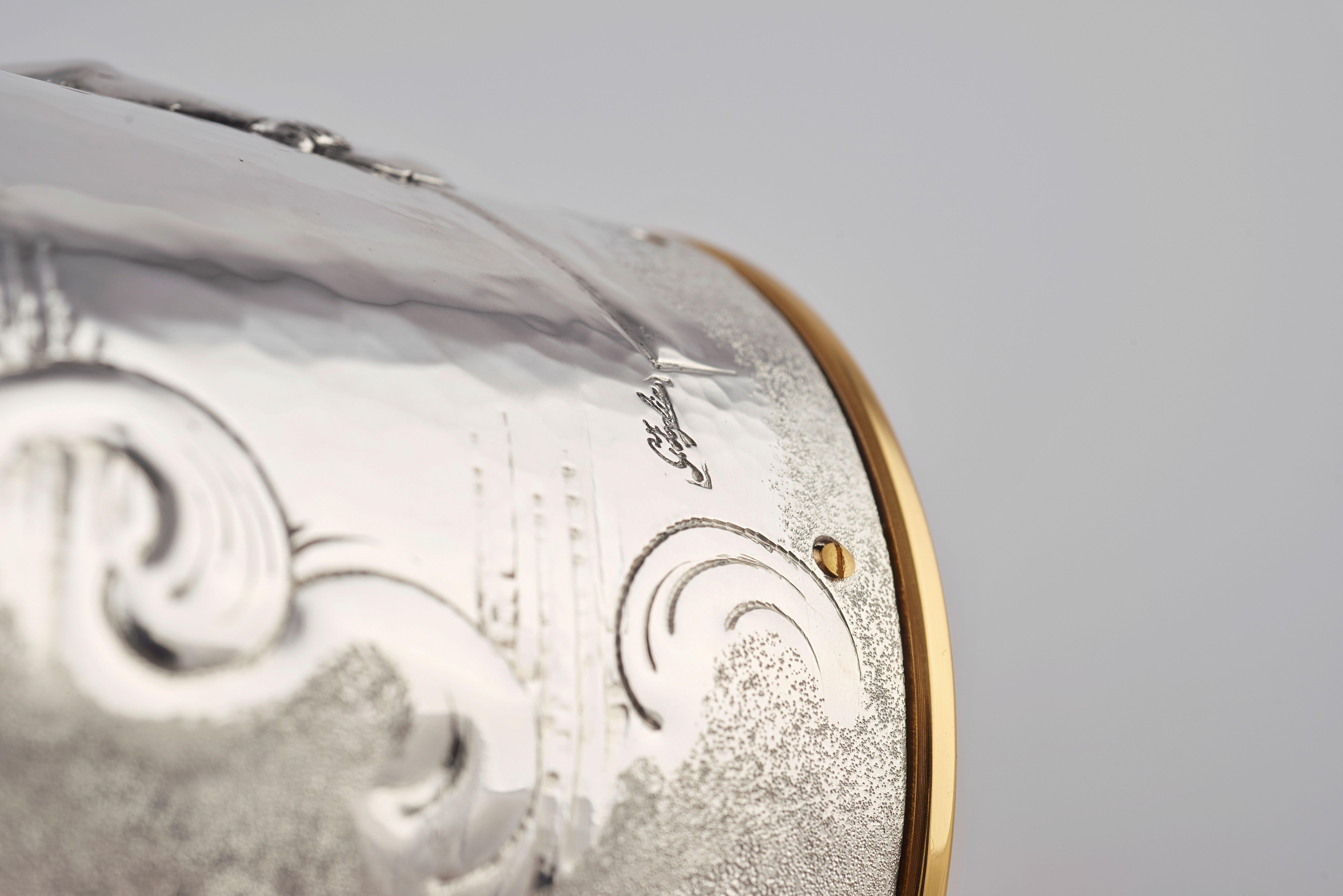 Champagnerfarbener Deckel aus massivem reinem Silber, Amore e Psiche, 2019, Italien im Angebot 6