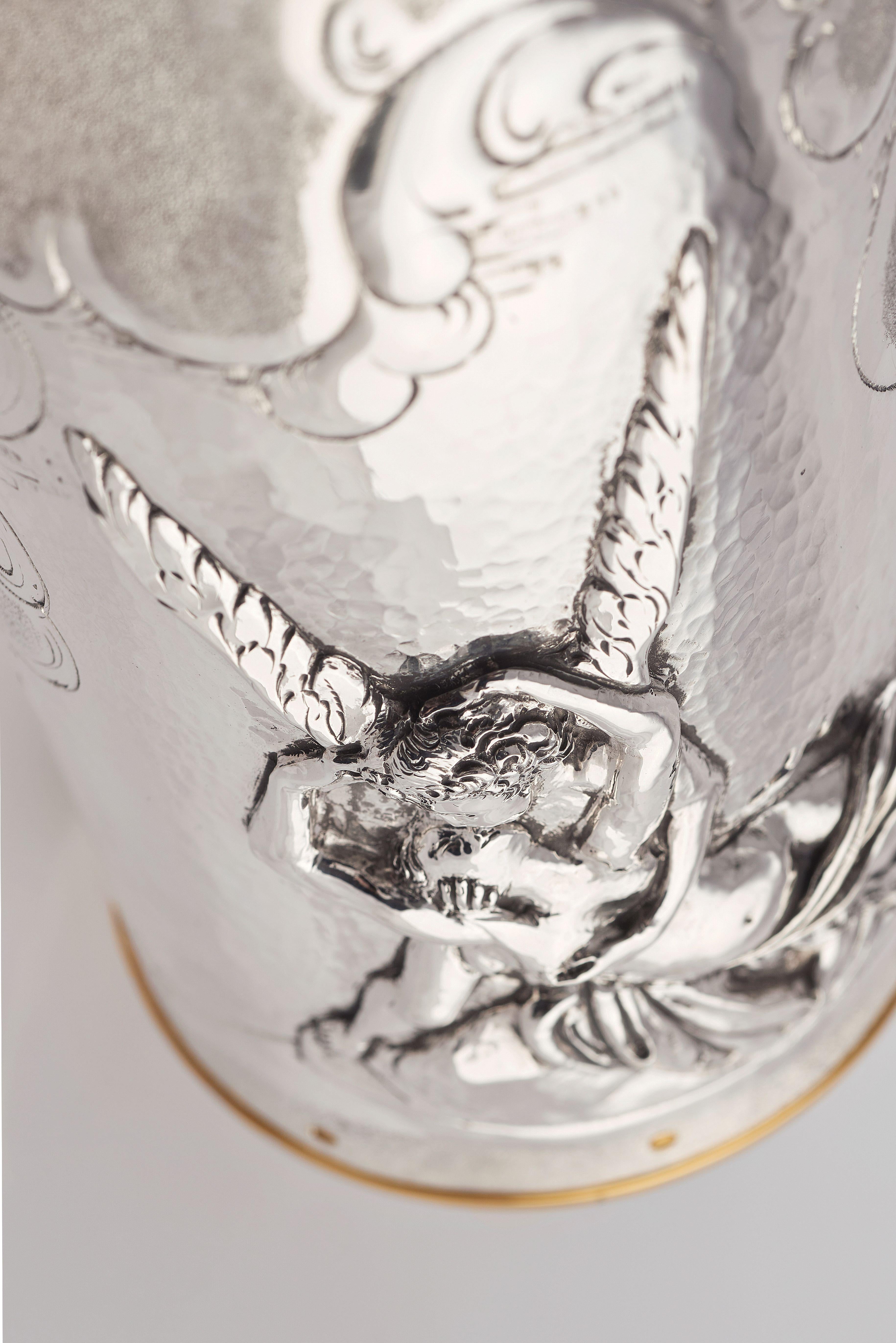 Champagnerfarbener Deckel aus massivem reinem Silber, Amore e Psiche, 2019, Italien im Angebot 10