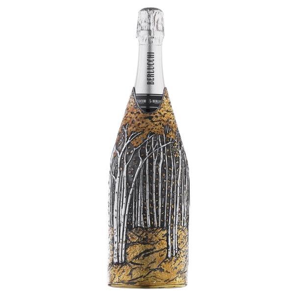 Champagne Bottle Cover, Wood in Autumn, Luxury Collection, Silver, Hand Made