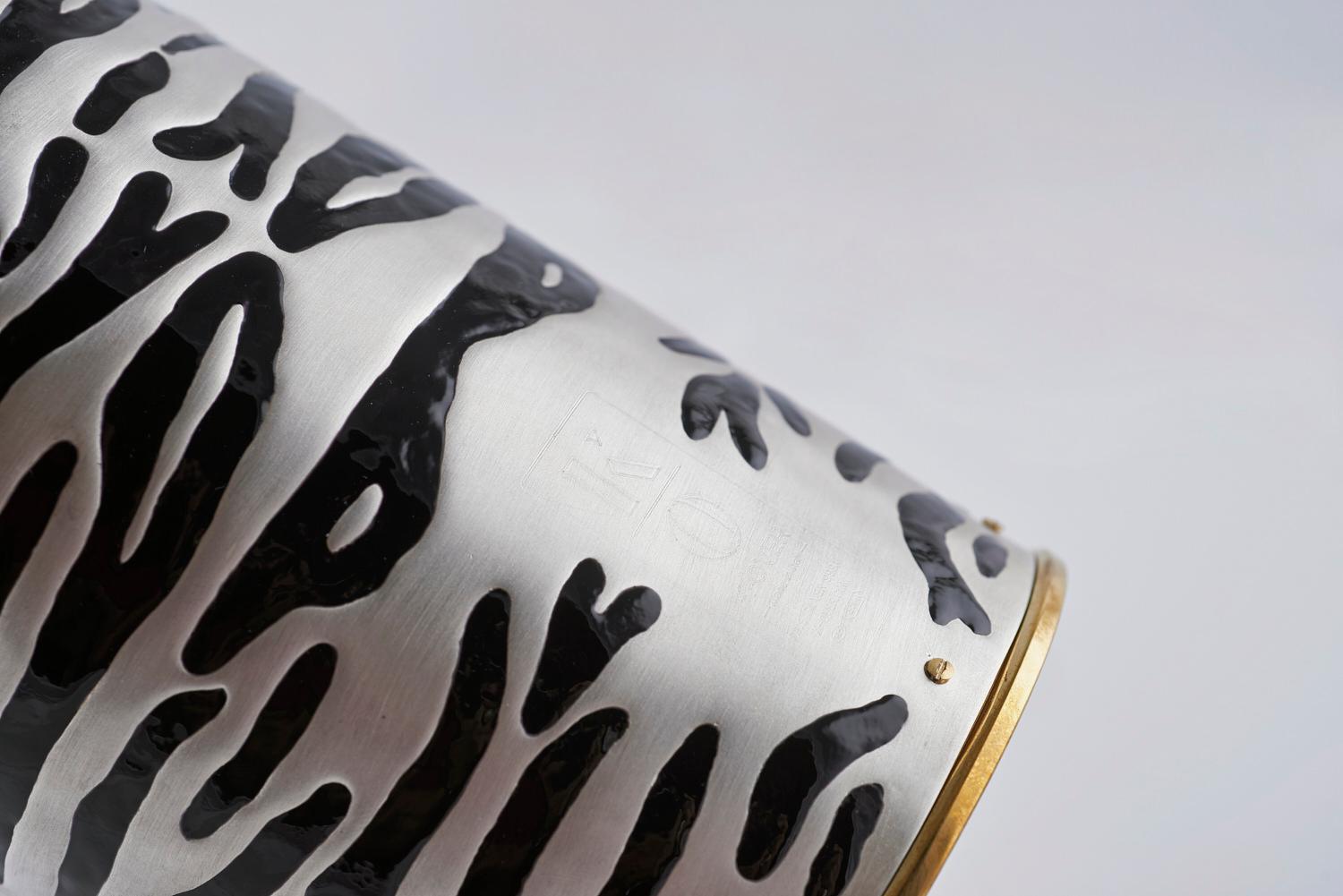 Champagnerfarbener Deckel aus massivem reinen Silber, Zebra, 2020, Italien im Angebot 8