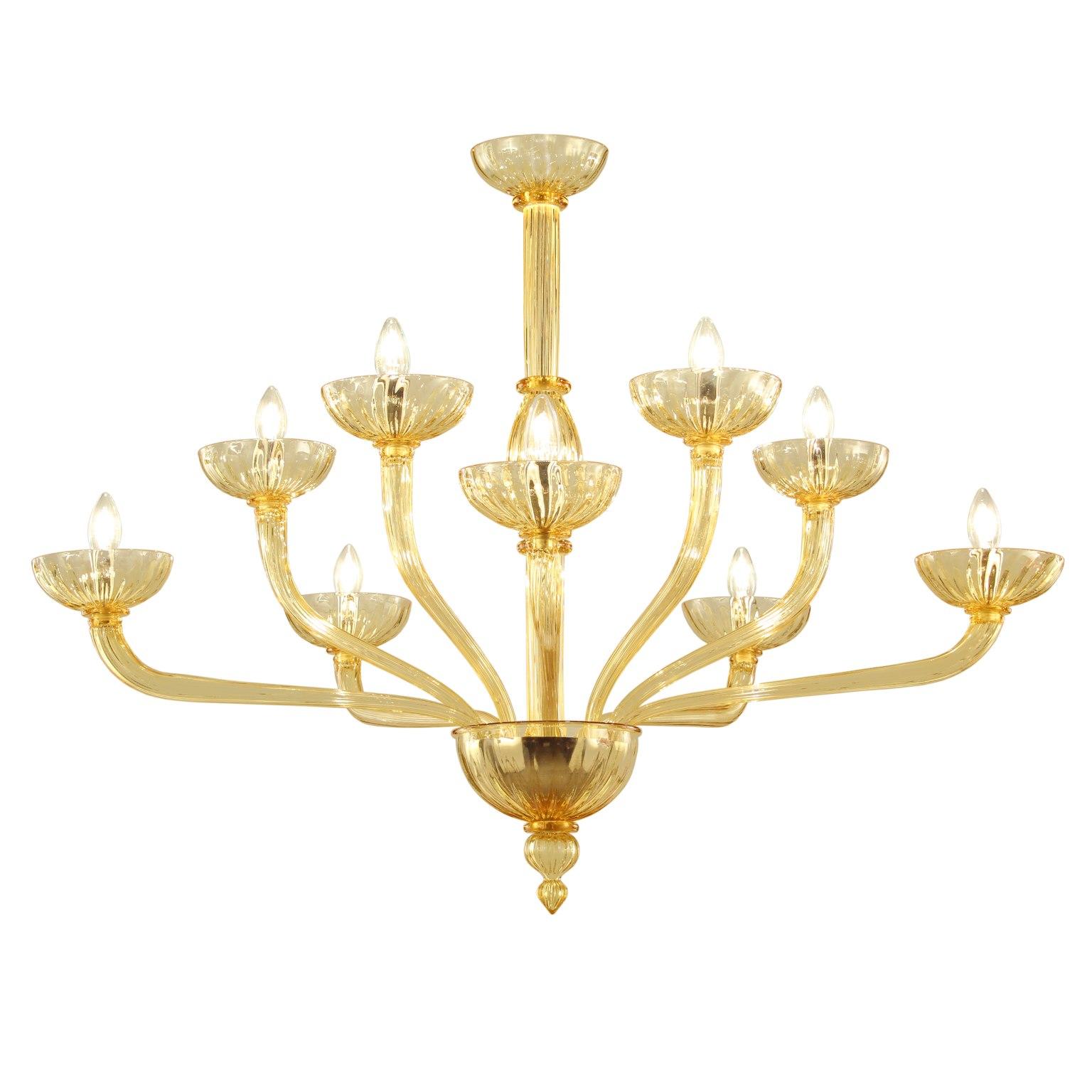 Lampadario del XXI secolo a 10 bracci in vetro di Murano ambrato e velluto di Multiforme in vendita 1