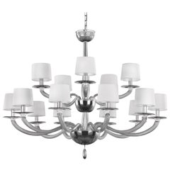 21st Century Chandelier 10+5 Lights Grey Murano Glass by Multiforme