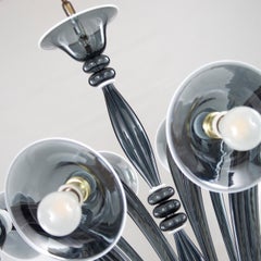 Lampadario del XXI secolo a 12 bracci in vetro di Murano grigio-blu-bianco di Multiforme