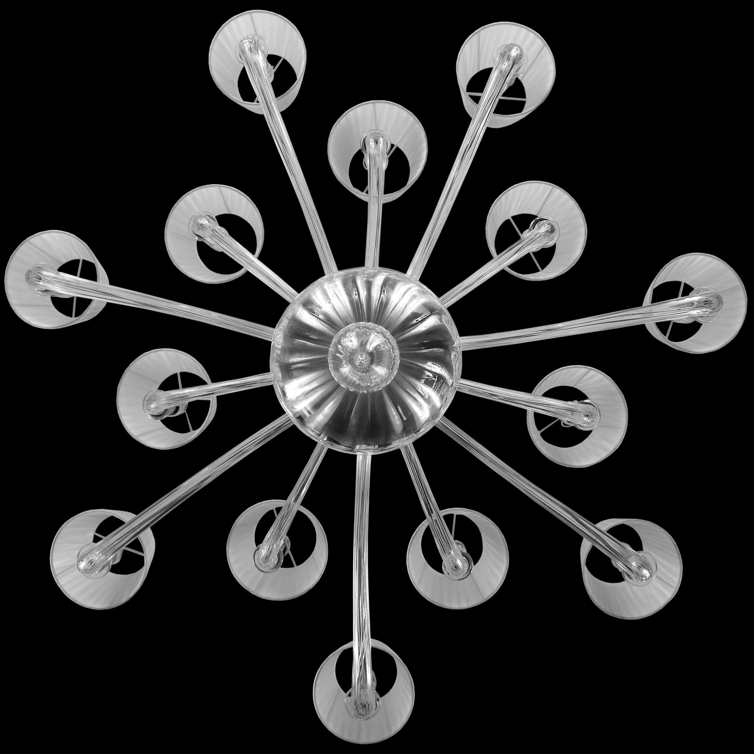 Other 21st Century Chandelier 14 Arms Clear Murano Glass+Lampshades by Multiforme For Sale
