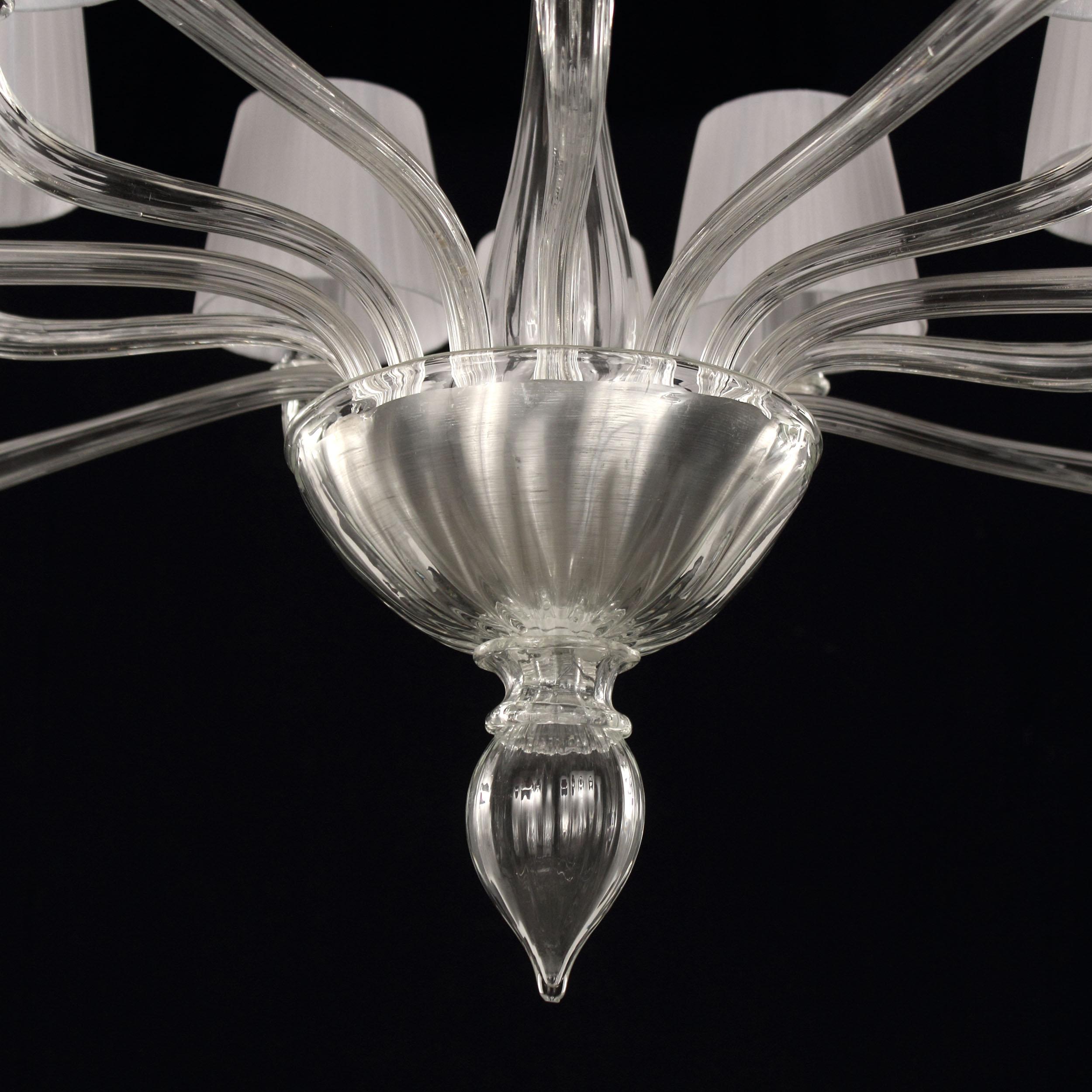 Italian 21st Century Chandelier 14 Arms Clear Murano Glass+Lampshades by Multiforme For Sale