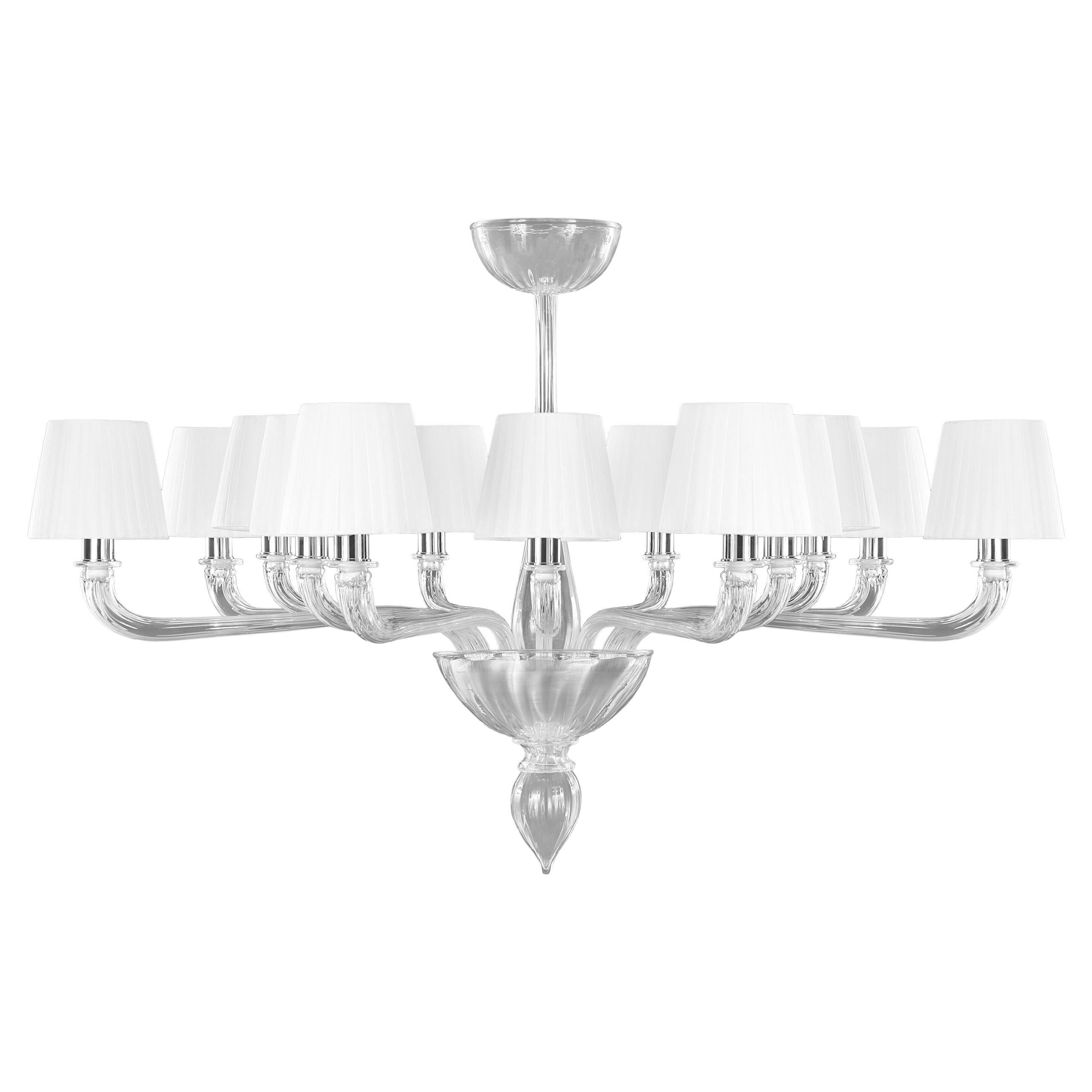 21st Century Chandelier 14 Arms Clear Murano Glass+Lampshades by Multiforme