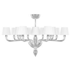 21st Century Chandelier 14 Arms Clear Murano Glass+Lampshades by Multiforme