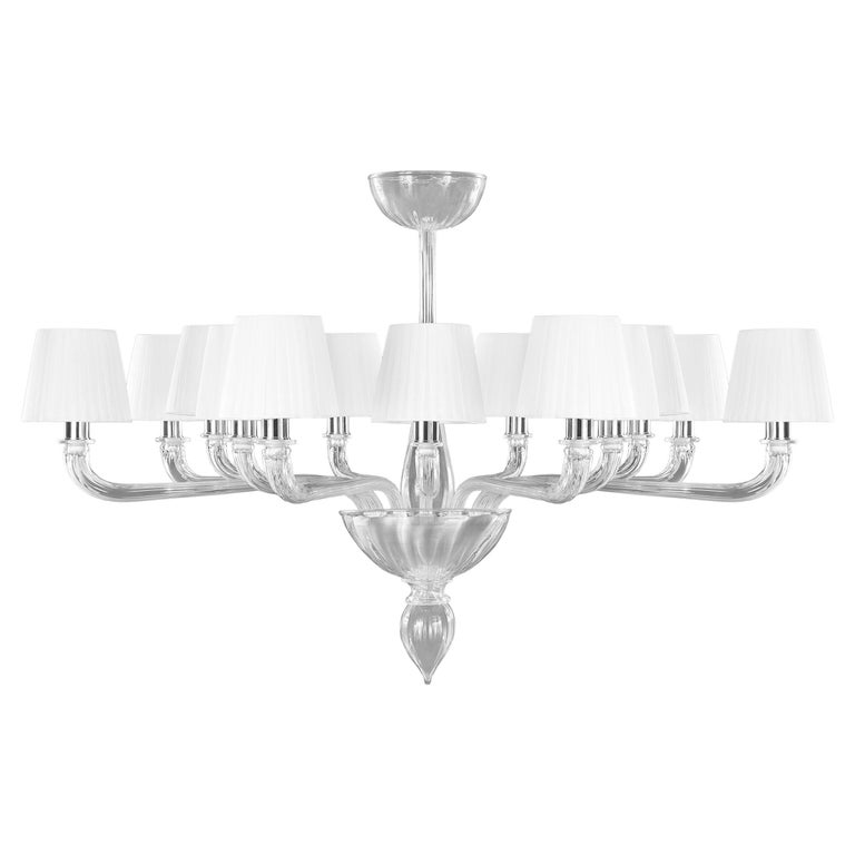 CHANDELIER WITH LAMPSHADES AND MURANO GLASS ARMS