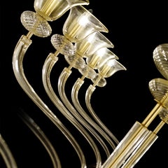 21st Century Chandelier 14 Arms Gold Murano Glass, Brushed Fixture by Multiforme