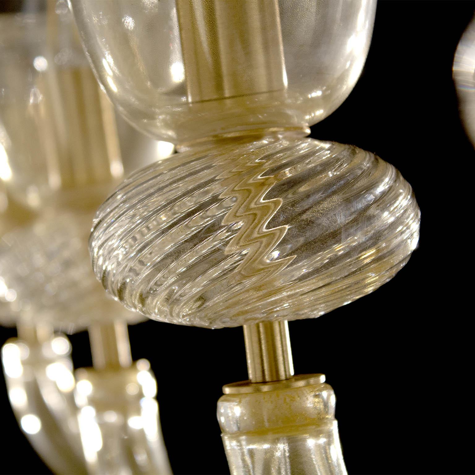 Other 21st Century Chandelier 14 Arms Gold Murano Glass, Brushed Fixture by Multiforme For Sale