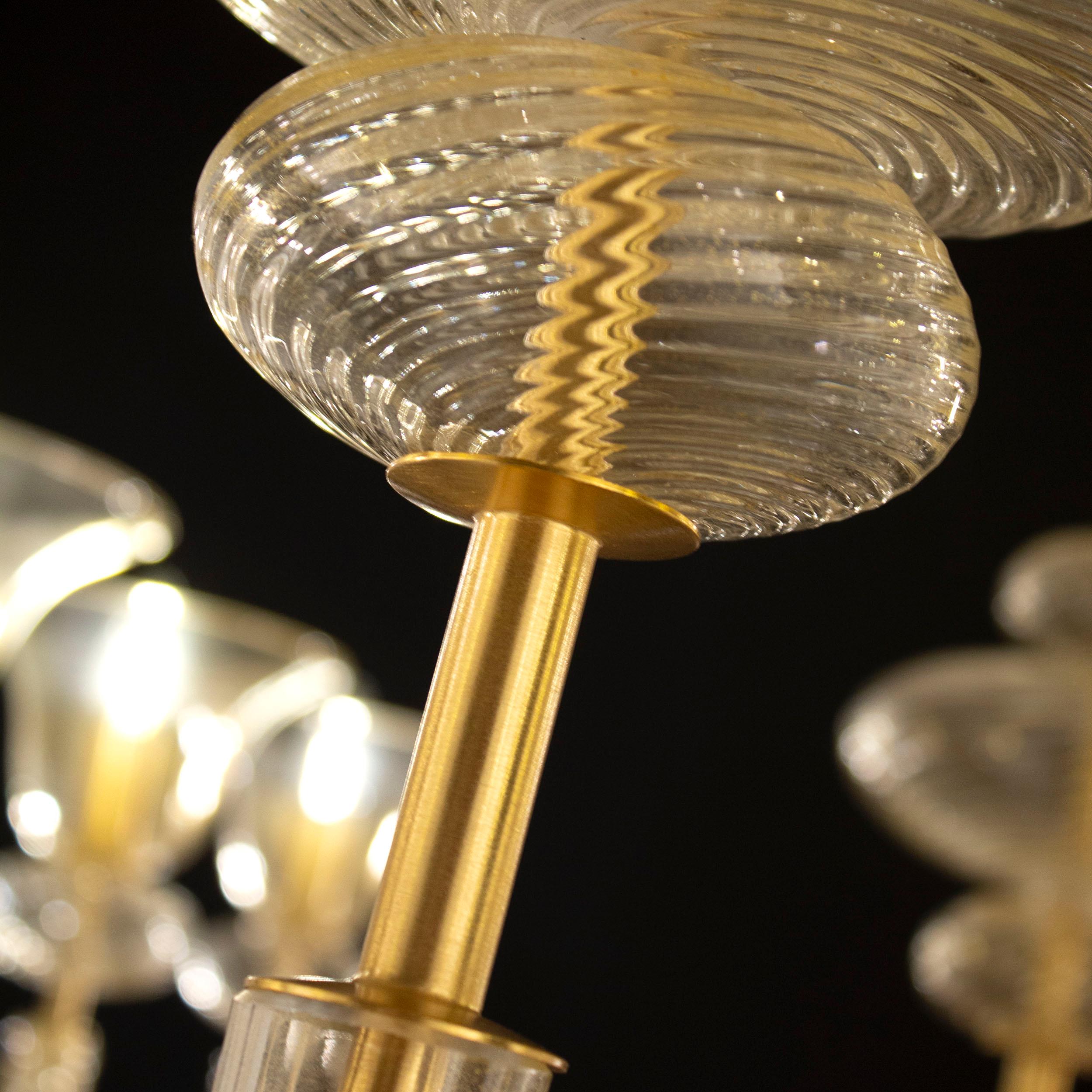 Blown Glass 21st Century Chandelier 14 Arms Gold Murano Glass, Brushed Fixture by Multiforme For Sale