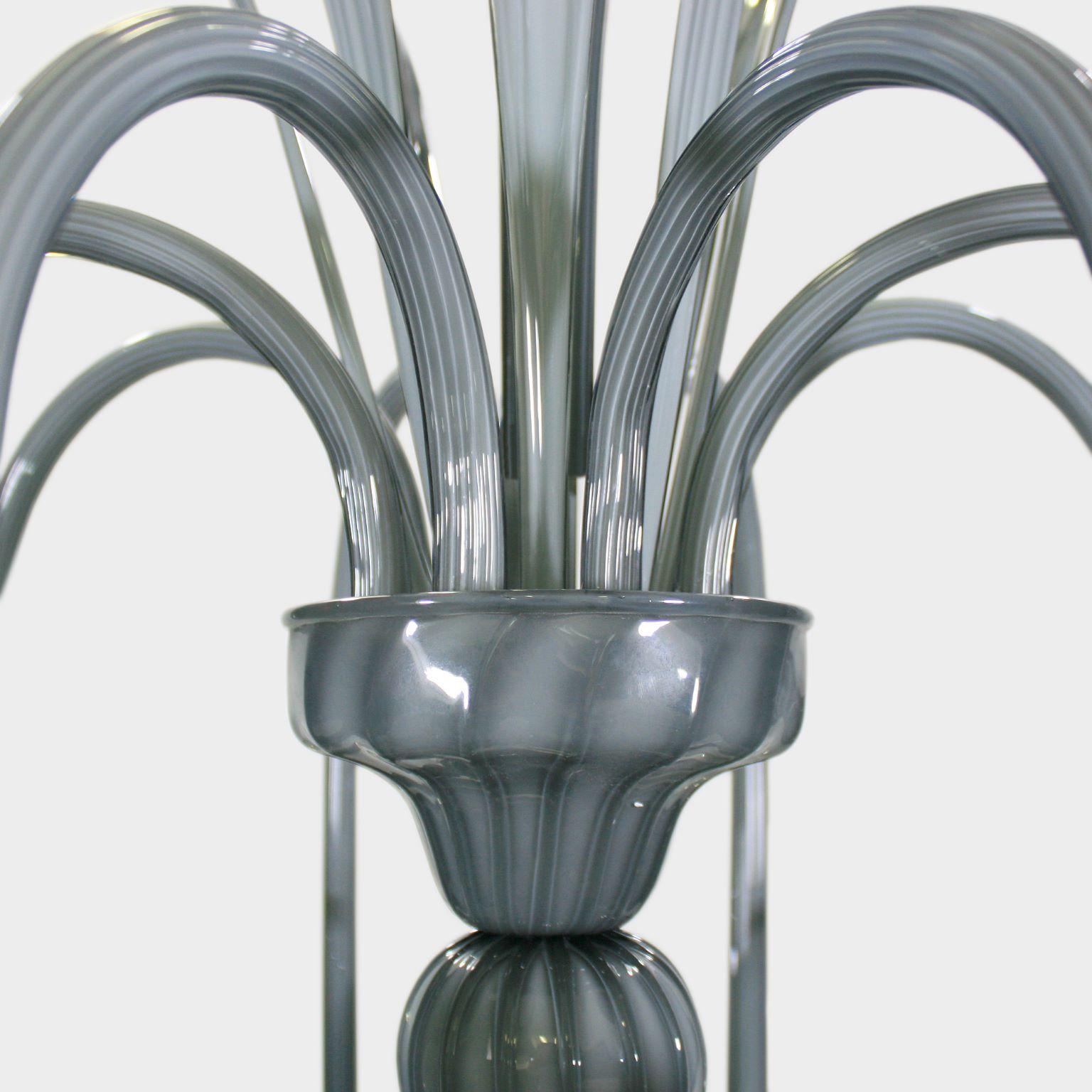 Blown Glass 21st Century Chandelier 16 Arms Encased Grey Murano Glass by Multiforme For Sale