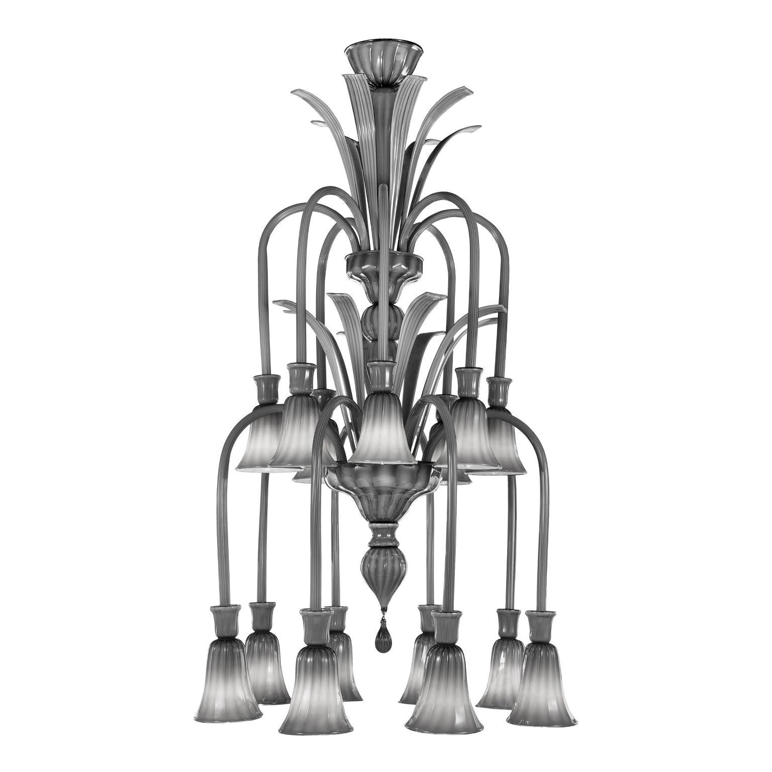 21st Century Chandelier 16 Arms Encased Grey Murano Glass by Multiforme