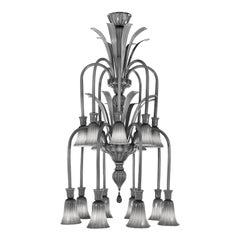 21st Century Chandelier 16 Arms Encased Grey Murano Glass by Multiforme
