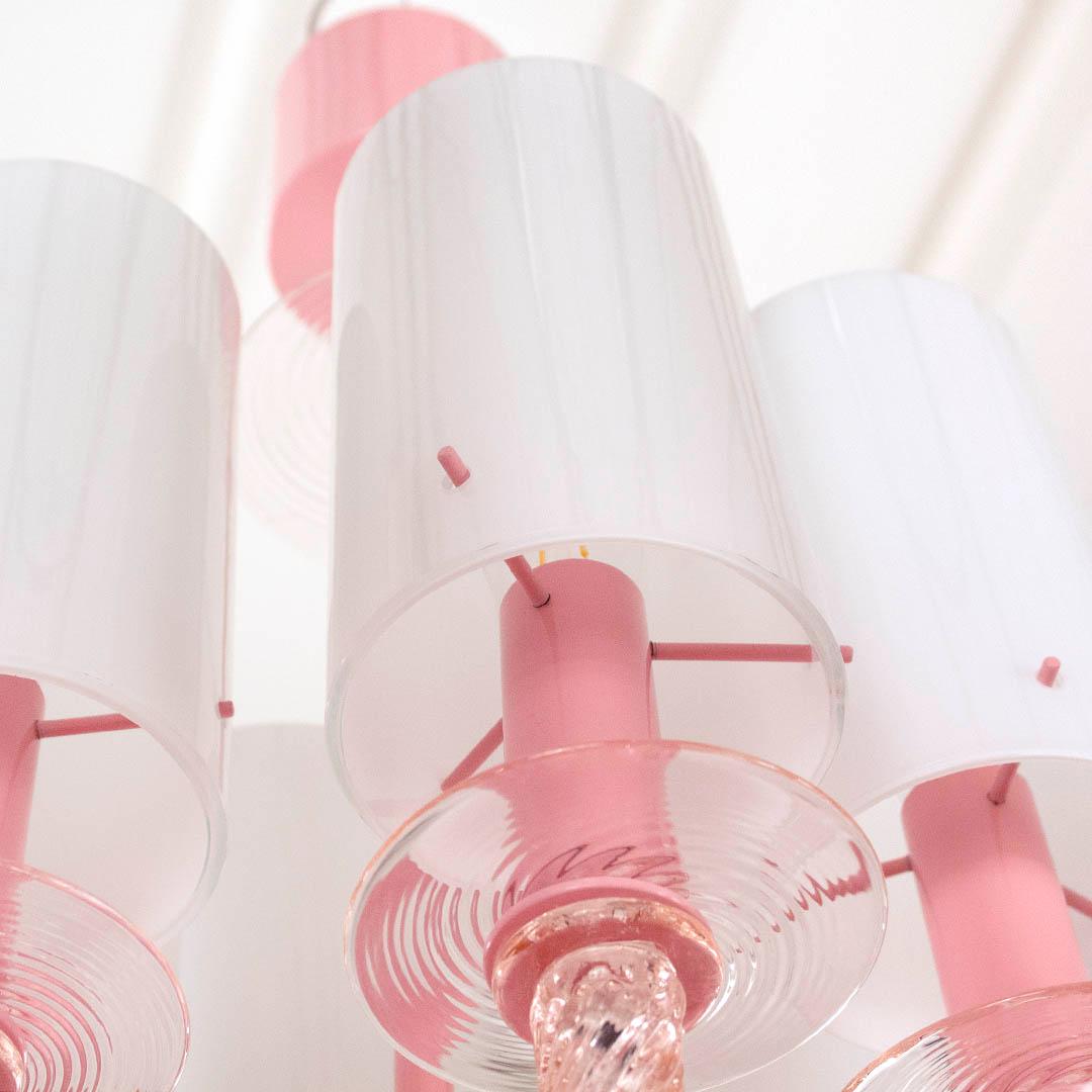 Contemporary 21st Century Chandelier 18Arms Light Pink Murano Glass by Multiforme in stock For Sale