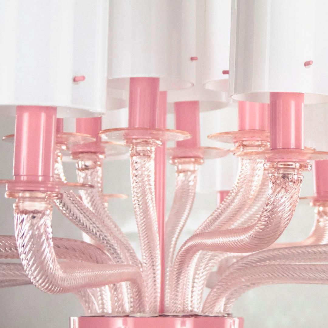 21st Century Chandelier 18Arms Light Pink Murano Glass by Multiforme in stock For Sale 1