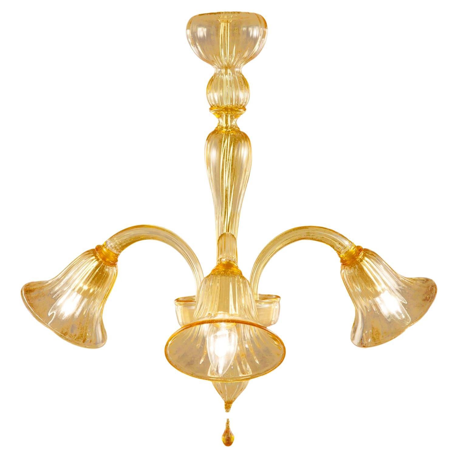 21st Century Chandelier, 3 Arms Amber Murano Glass by Multiforme  For Sale