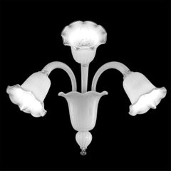 21st Century Chandelier 3 Lights, White Murano Glass by Multiforme in stock