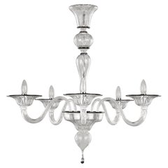 Lampadario del XXI secolo, 5 bracci in vetro di Murano con dettagli neri di Multiforme