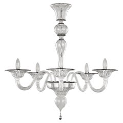 21st Century Chandelier, 5 Arms Crystal Murano Glass Black Details by Multiforme