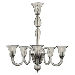 21st Century Chandelier 5 Arms, Grey Smooth Murano Glass by Multiforme