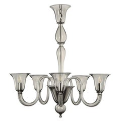 Lustre du 21e siècle à 5 bras en verre de Murano gris lisse par Multiforme