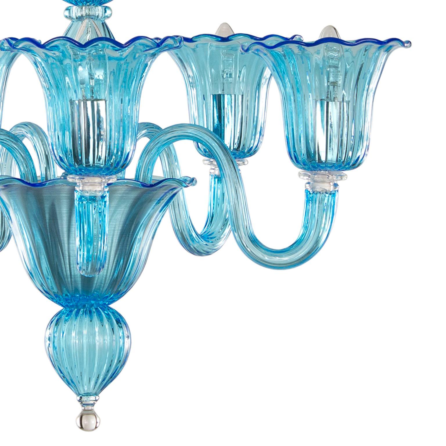 Other 21st Century Chandelier 5 Arms, Rigadin Aquamarine Murano Glass by Multiforme For Sale