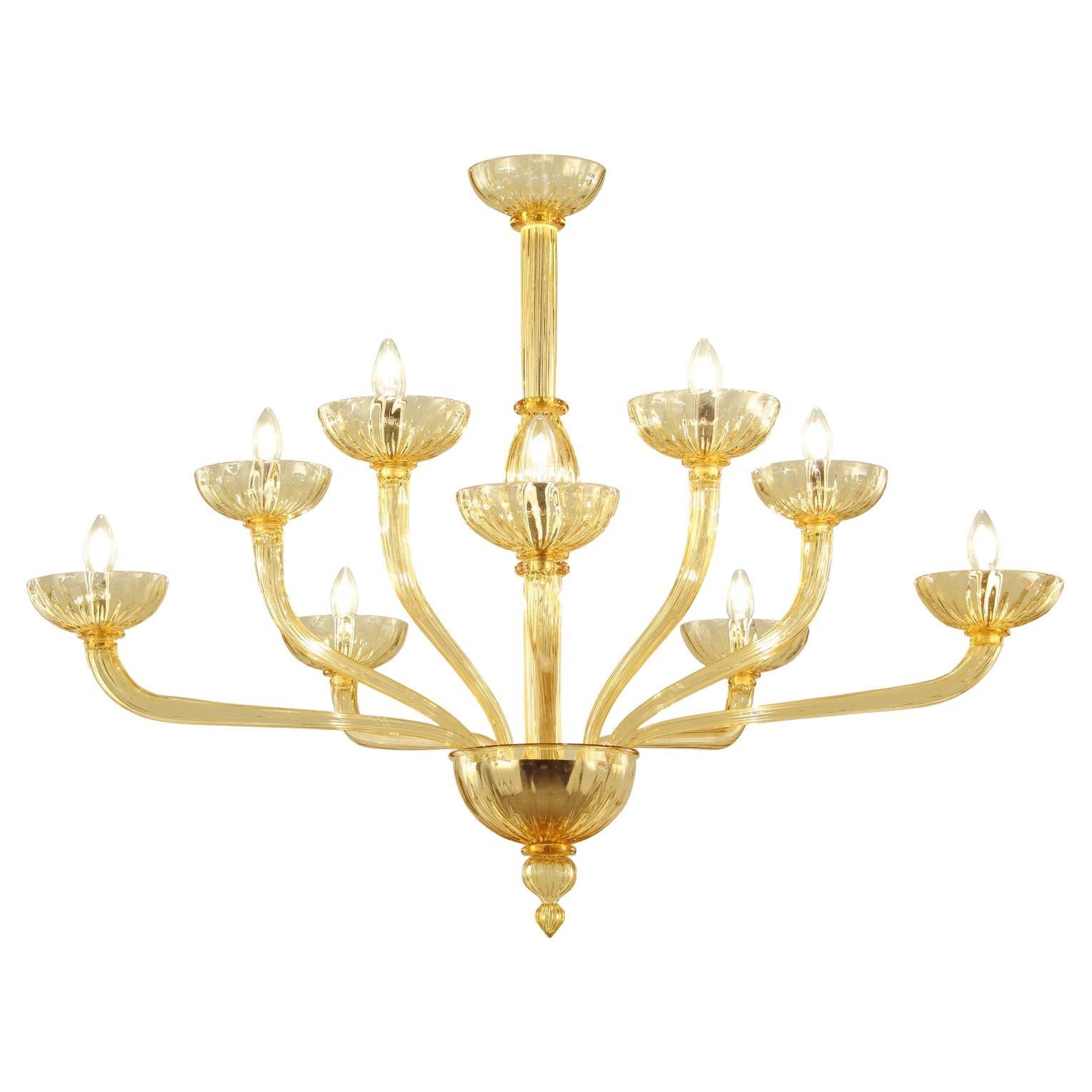 21st Century Chandelier 10 Arms Amber Murano Glass Velvet by Multiforme  For Sale