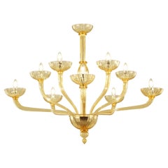 Lampadario del XXI secolo a 10 bracci in vetro di Murano ambrato e velluto di Multiforme