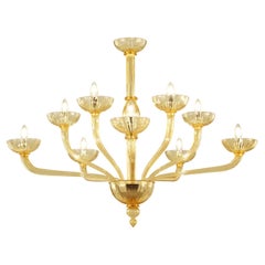 Retro 21st Century Chandelier 10 Arms Amber Murano Glass Velvet by Multiforme 