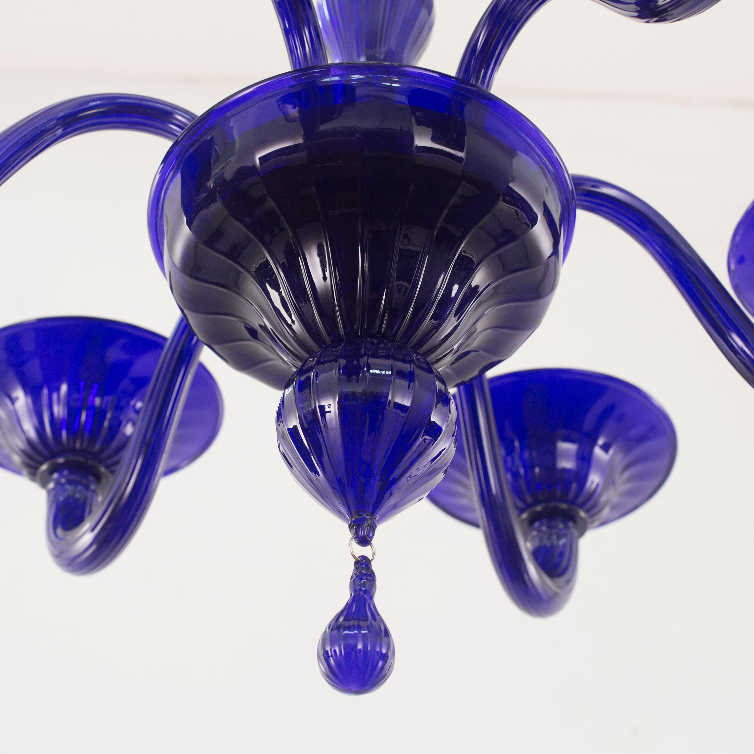 21st Century Chandelier, 6 Arms Blue Murano Glass by Multiforme In New Condition For Sale In Trebaseleghe, IT